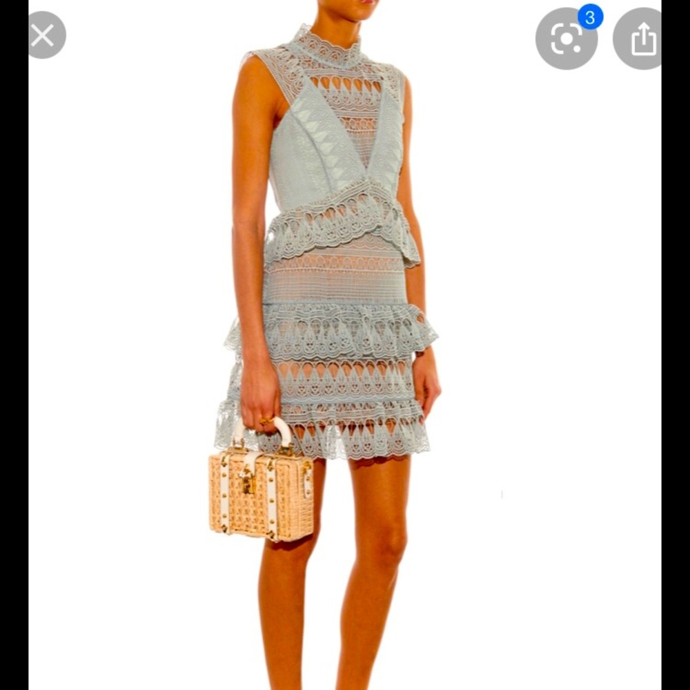 Self-Portrait Pale Blue Lace Tiered Mini Dress